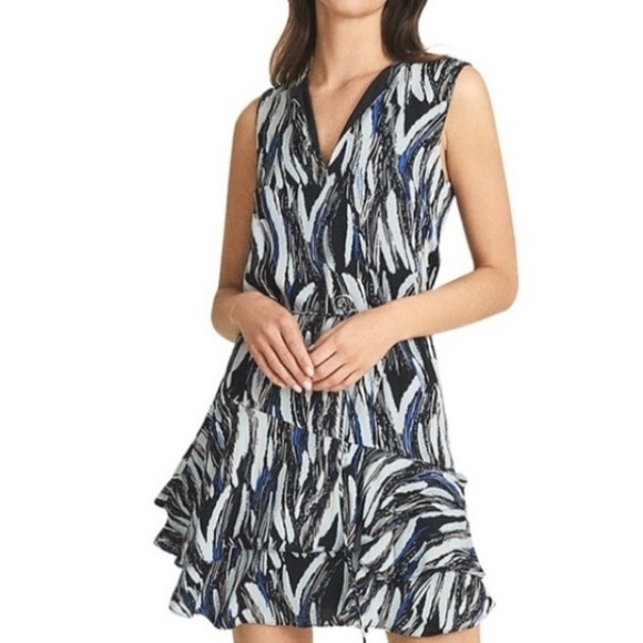 REISS NWT Elsie Ruffle Mini Dress Missing String Belt  Size 12 - Picture 1 of 14